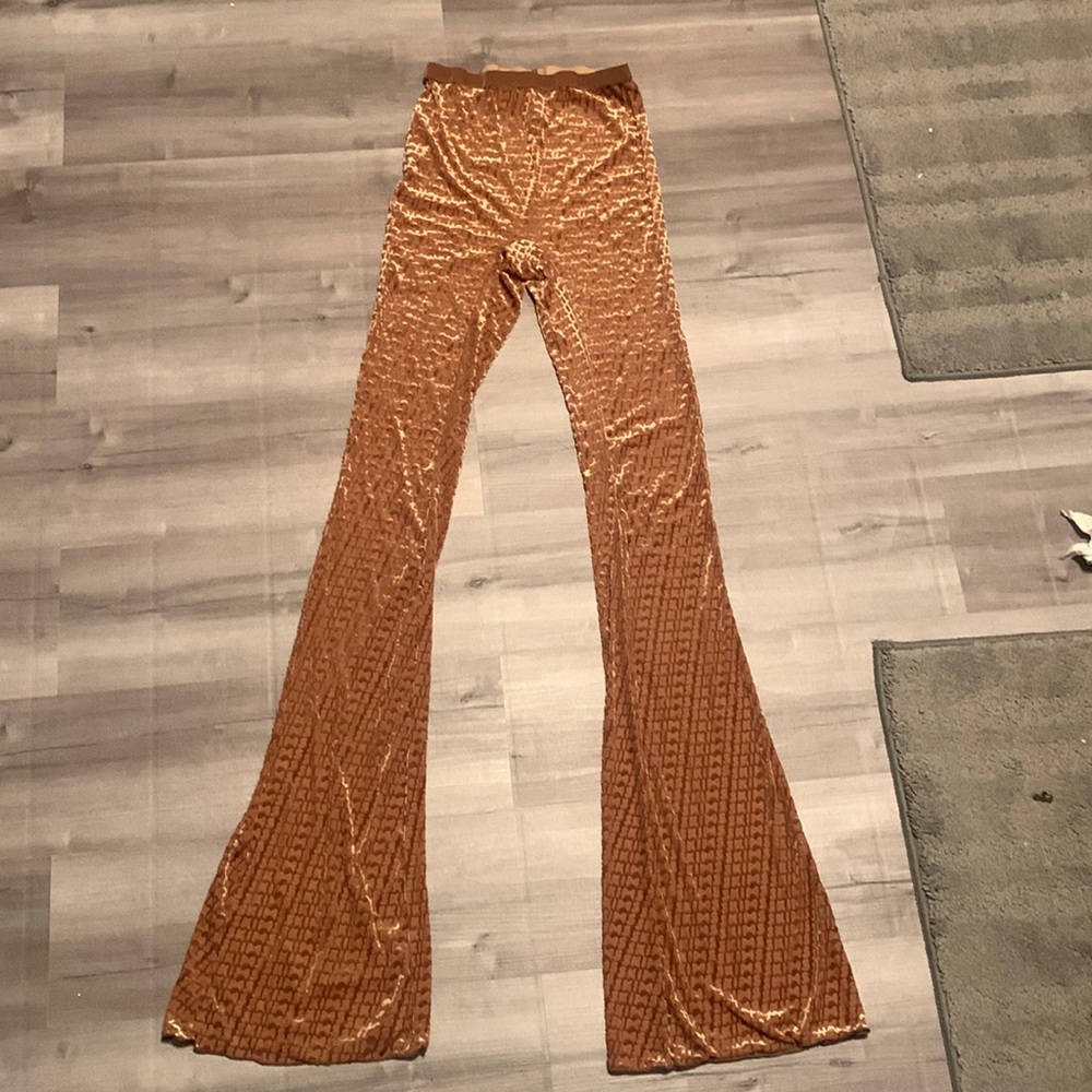 SKIMS logo velour/mesh flare Pants in “sienna”